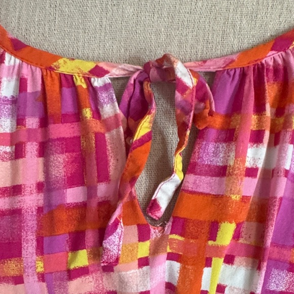 Isaac Mizrahi Pink and Orange Plaid Midi Dress - Picture 4 of 5